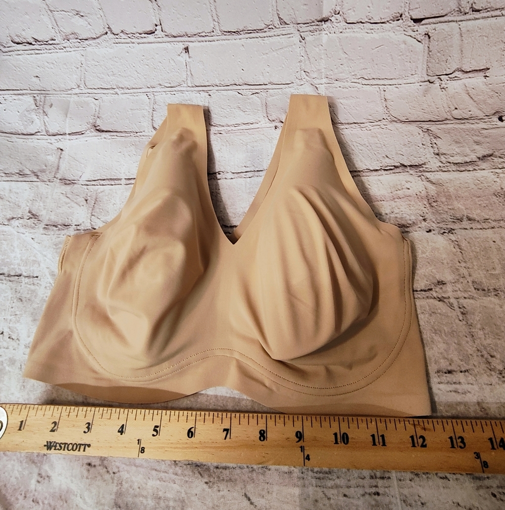 True & Co Full Cup Plein Bonnet Brallete Low V Beige Bra Large - Picture 6 of 7
